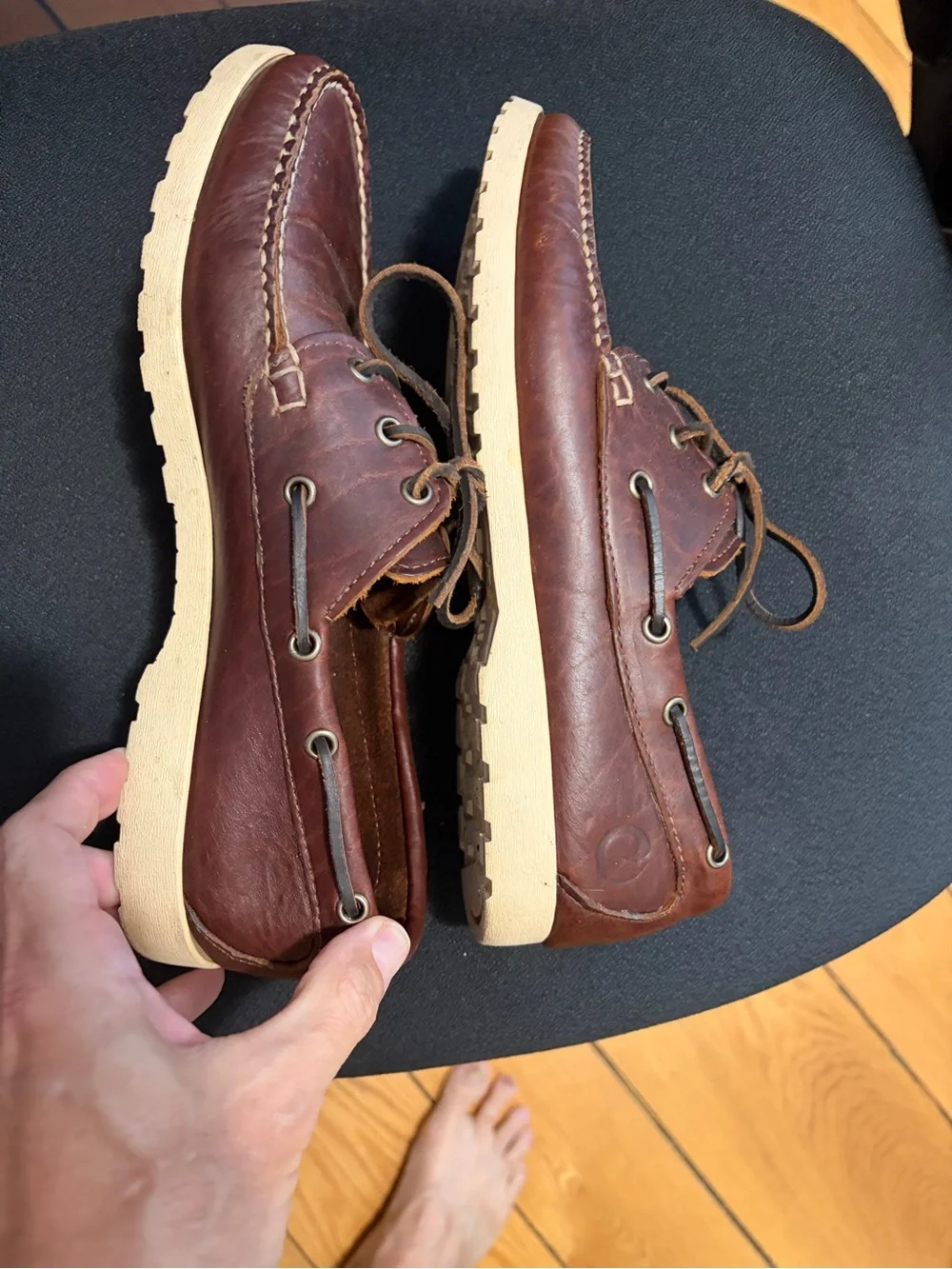 Origins Men's Dark Brown Leather Boat Shoes with Lace Detail